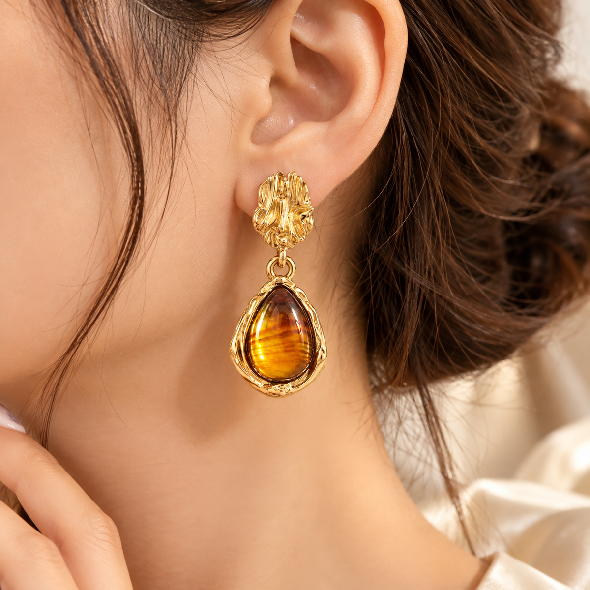 Amber Teardrop Statement Earrings
