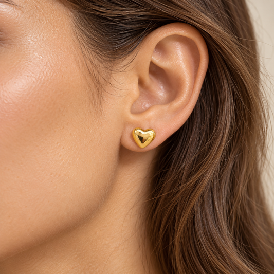Sculpted Gold Heart Stud Earrings