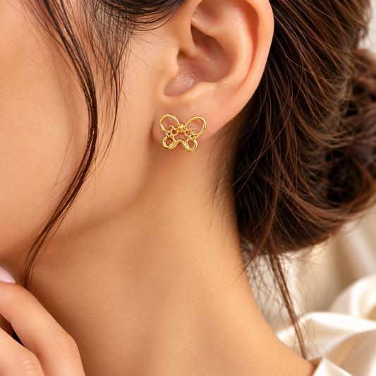 Gold Sculpted Loop Stud Earrings