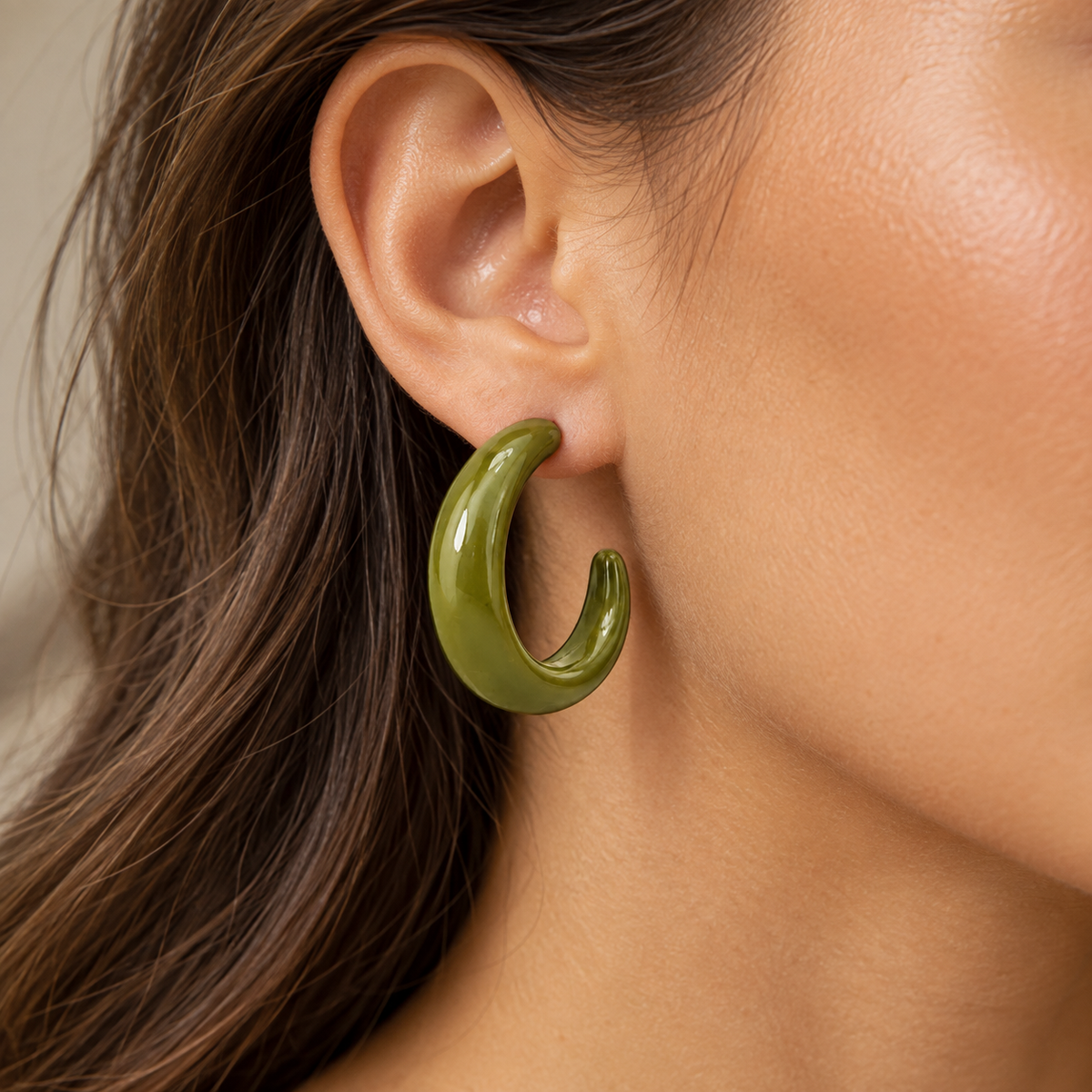 Sculptural Olive Green Hoop Earrings