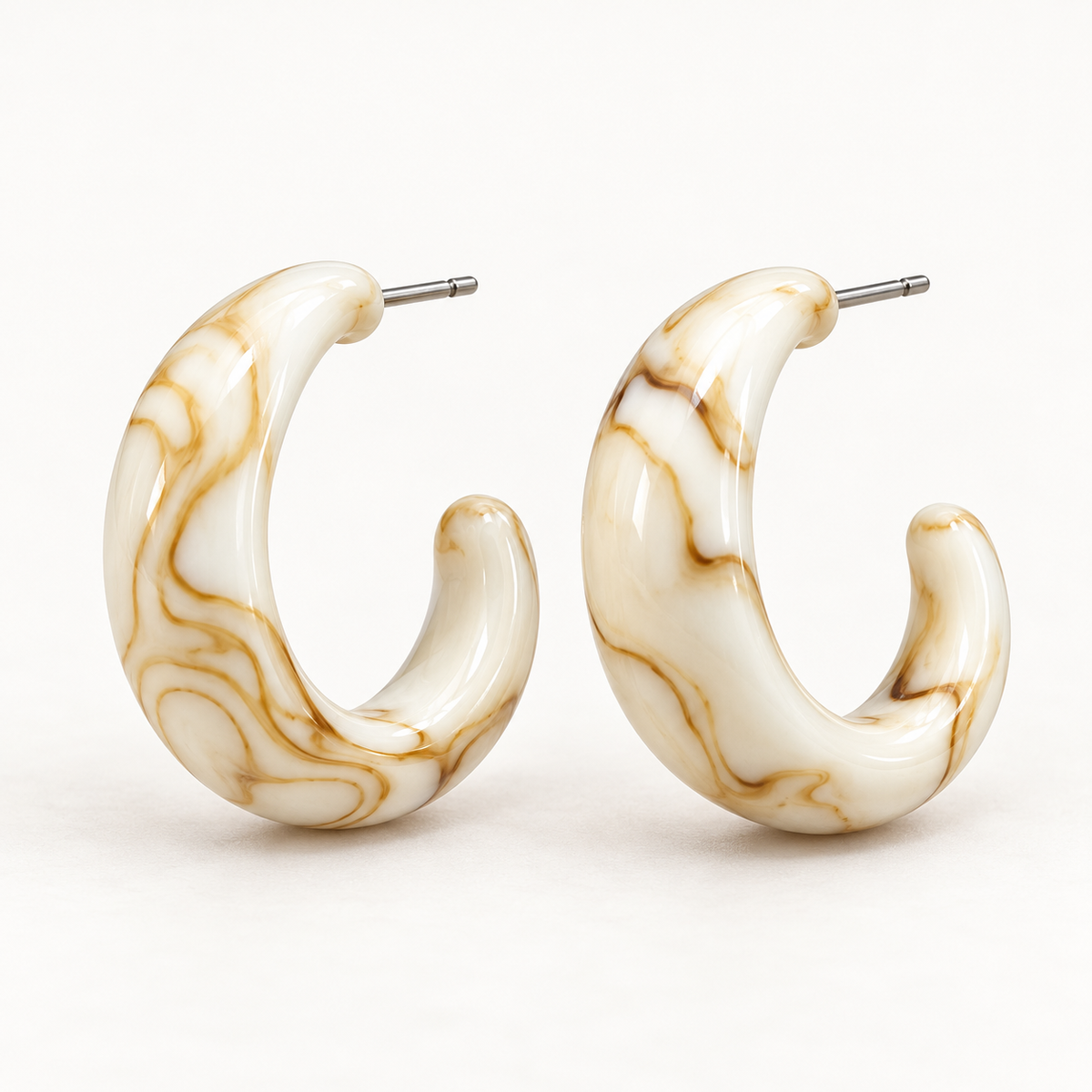 Ivory & Amber Marbled Hoop Earrings