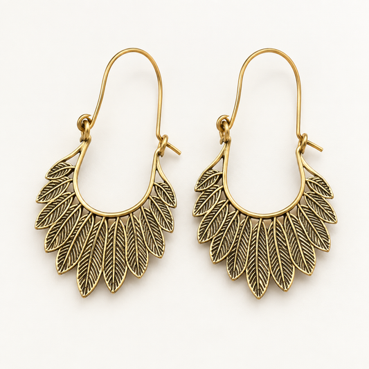 Slender Gold Leaf Hoop Earrings