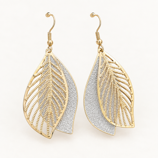 Gold & Silver Leaf Drop Earrings