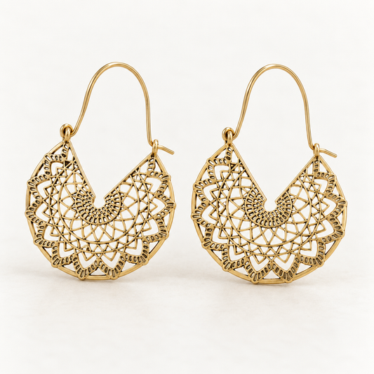 Gold Geometric Filigree Drop Earrings