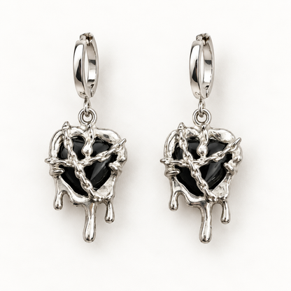 Silver Heart Chain Drop Earrings