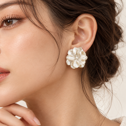Layered Pearl Flower Stud Earrings
