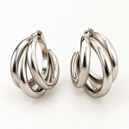 Sculpted Silver Layered Hoop Earrings