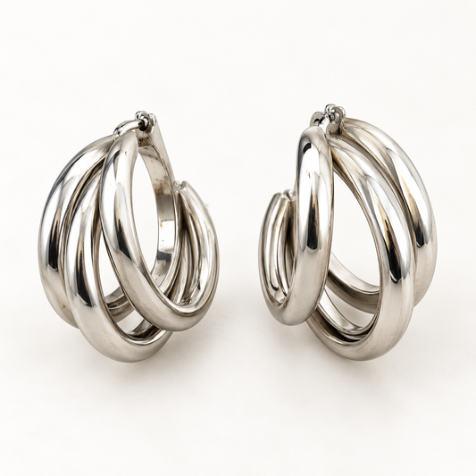 Sculpted Silver Layered Hoop Earrings