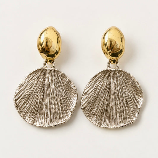 Textured Silver Fan Drop Earrings