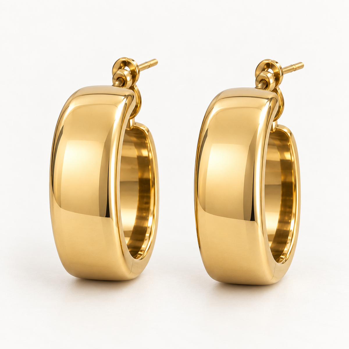 Wide Polished Gold Hoop Earrings