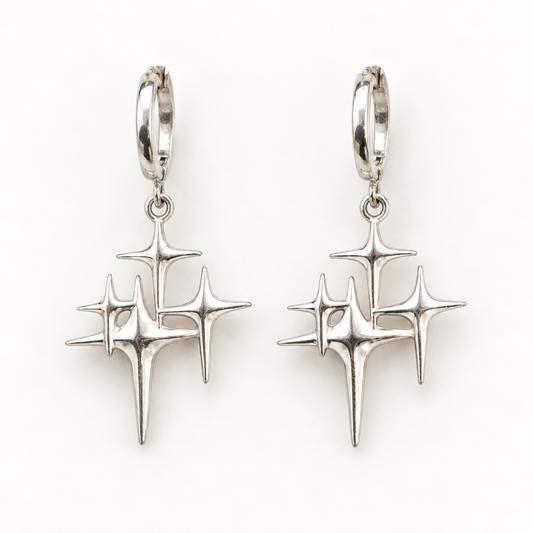Silver Starburst Drop Earrings