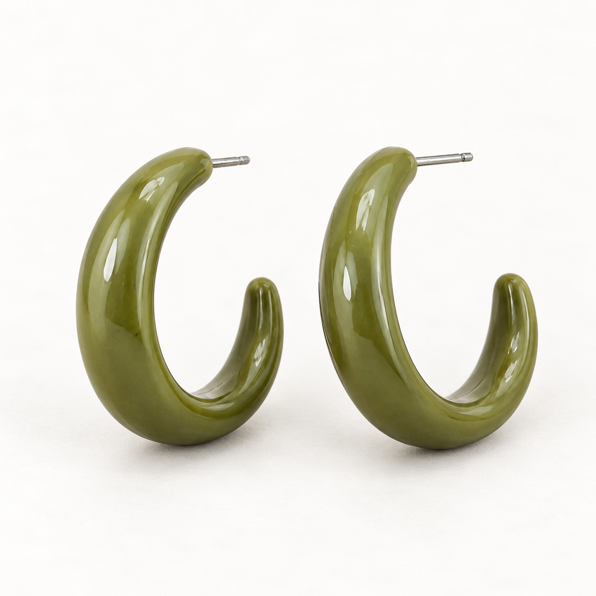 Sculptural Olive Green Hoop Earrings