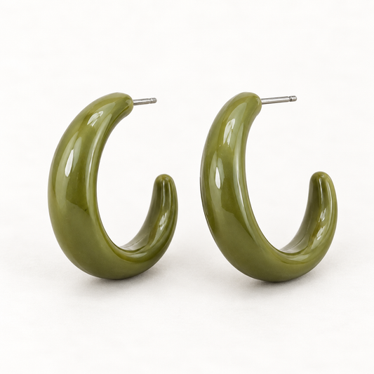Sculptural Olive Green Hoop Earrings