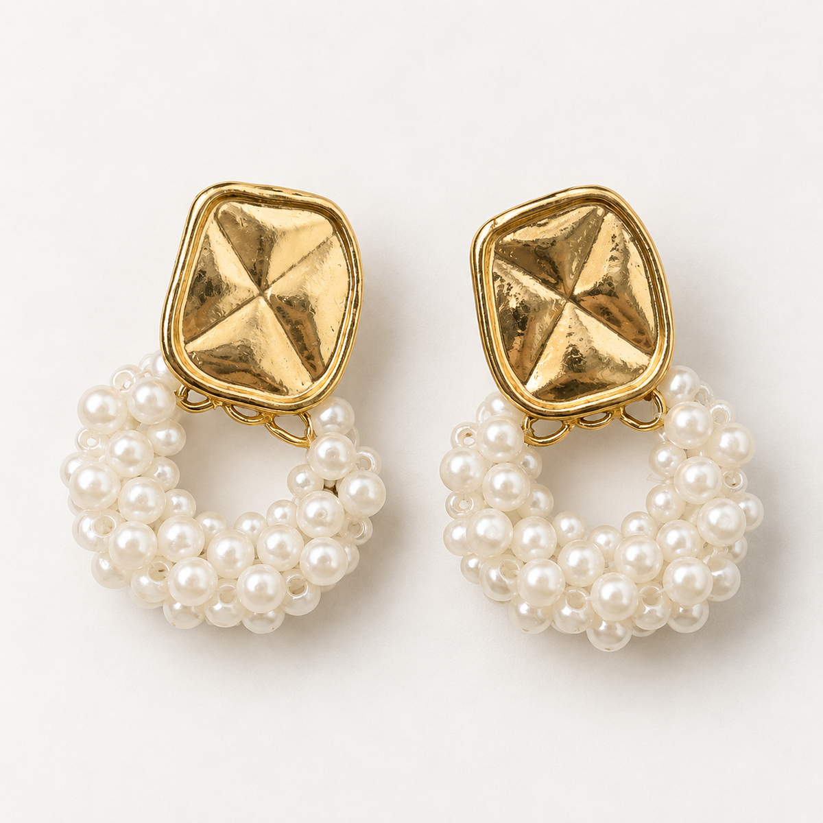 Pearl Cluster Gold Drop Earrings