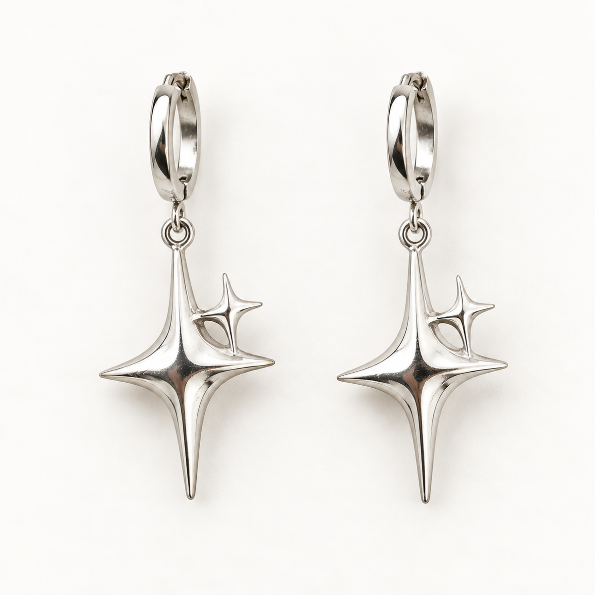 Polished Silver Starburst Drop Earrings