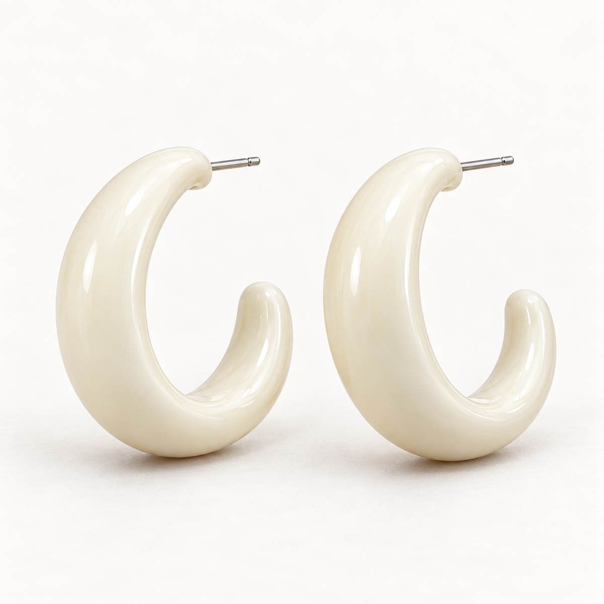 Sculptural Ivory Crescent Hoop Earrings