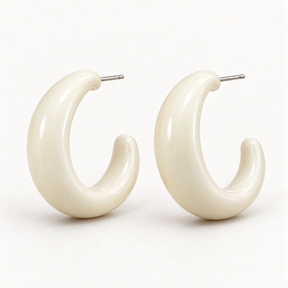 Sculptural Ivory Crescent Hoop Earrings