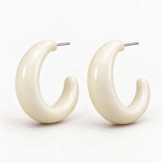 Sculptural Ivory Crescent Hoop Earrings