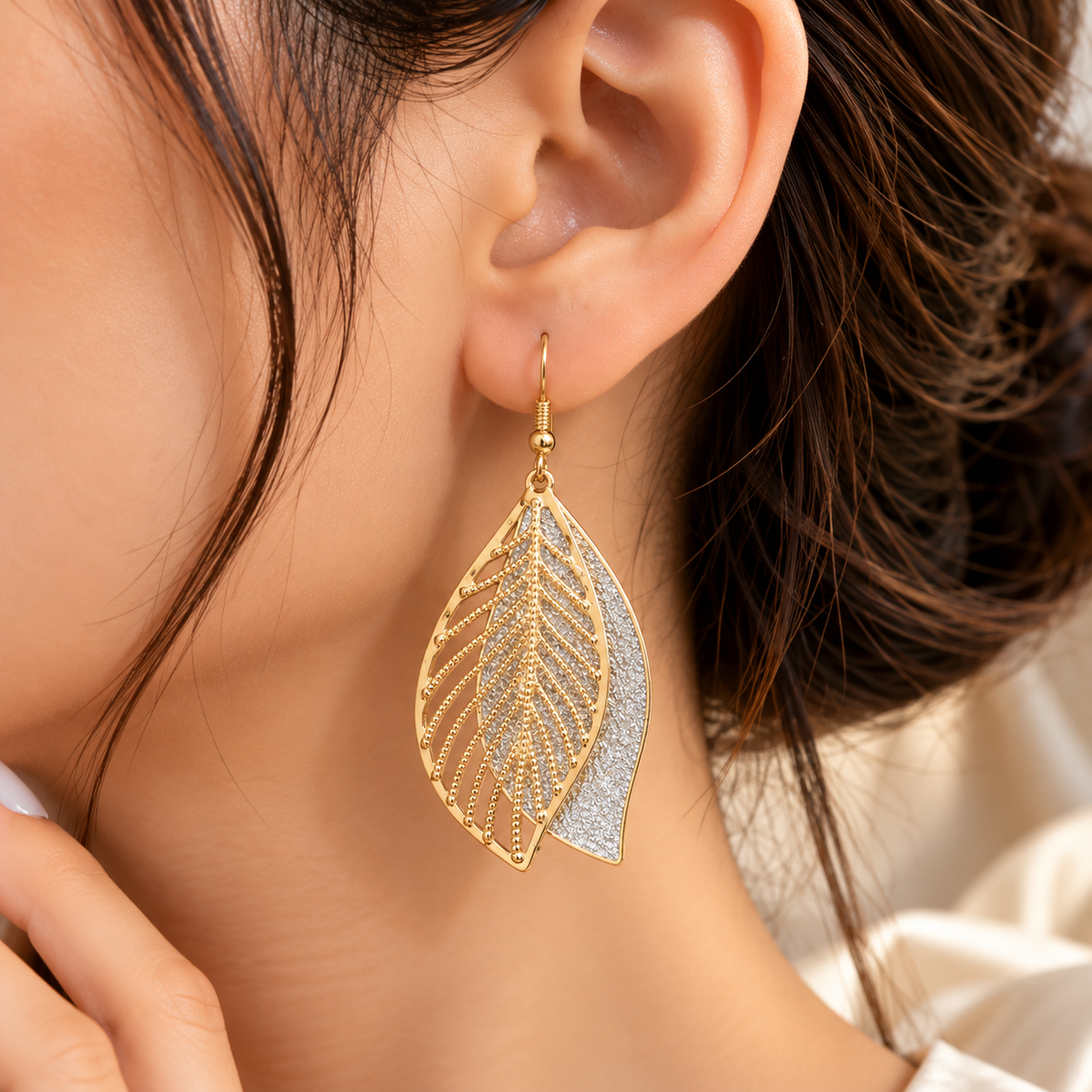 Gold & Silver Leaf Drop Earrings