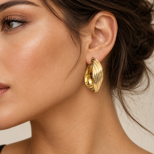 Ribbed Gold Sculptural Hoop Earrings